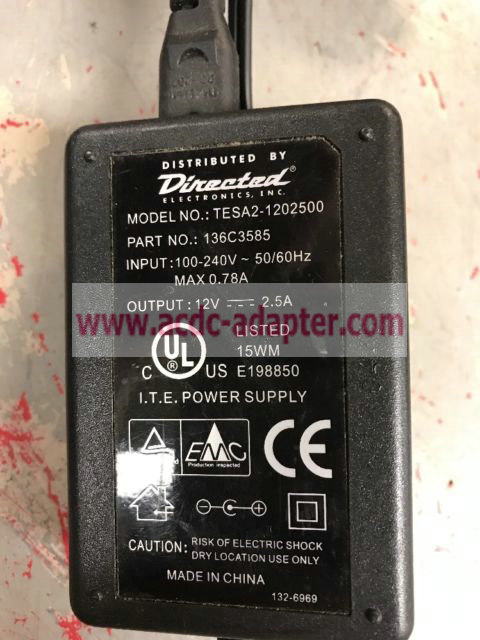 Genuine Directed 12vdc 2.5a Tesa2-1202500 TESA21202500 Black AC Wall Adapter Power - Click Image to Close